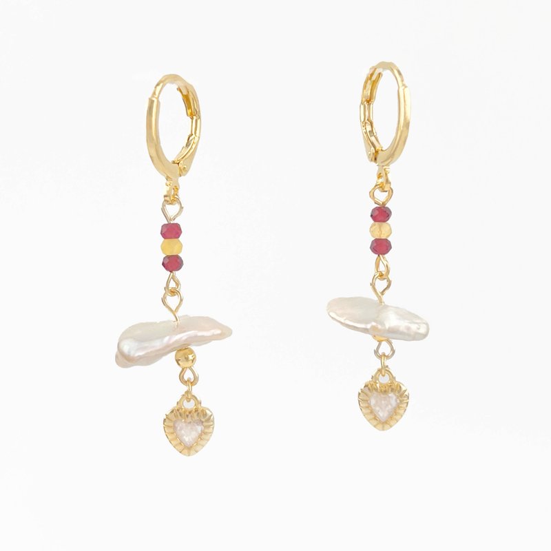 Cloud Baroque Series | Garnet Yellow Stone Baroque Pearl | Natural Crystal Earrings - Earrings & Clip-ons - Crystal Red