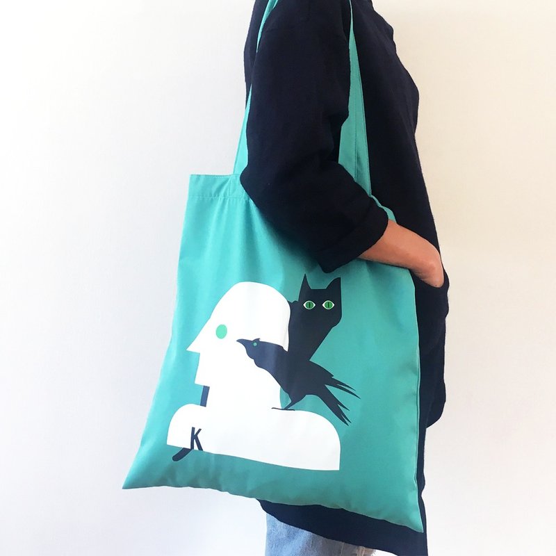 Kafka On The Shore Tote-Bag (Turquoise) - 側背包/斜背包 - 棉．麻 綠色