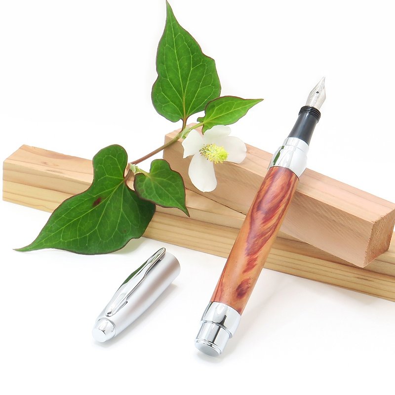 Handmade Wooden Fountain Pen Postable Twist Cap Hardwood Chrome - Fountain Pens - Wood Orange