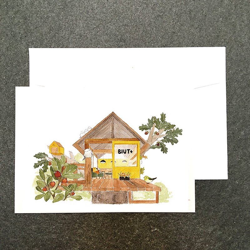 Animal shopping street の bird tea room watercolor postcard - Cards & Postcards - Paper 