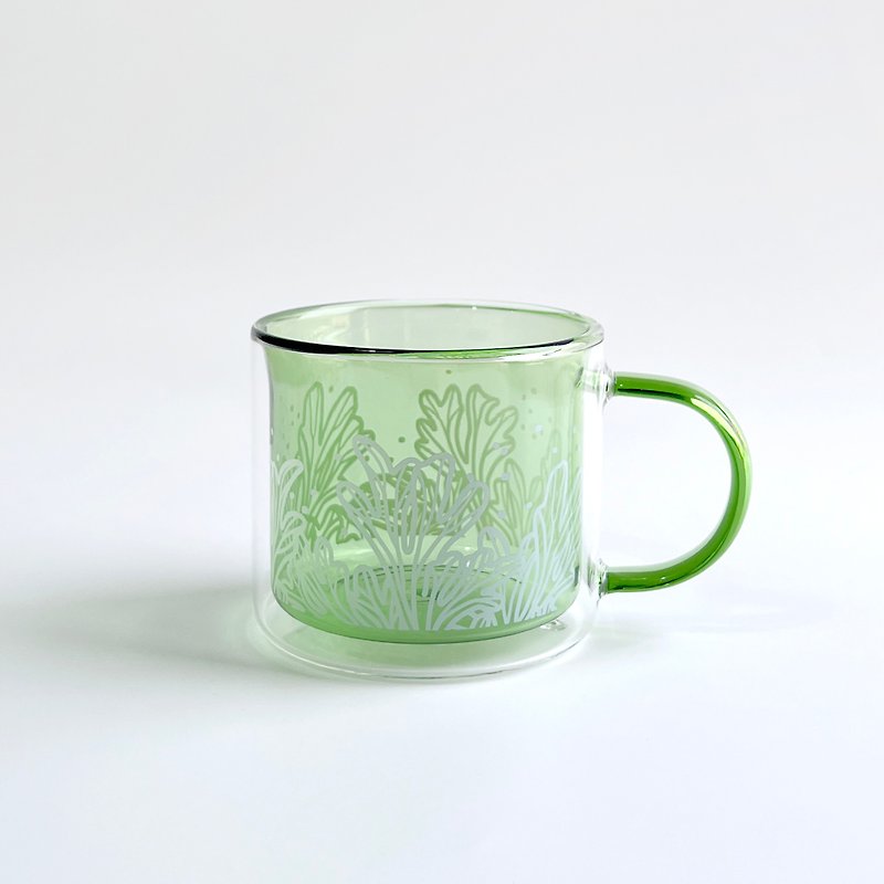 Fern Pattern Double Wall Glass Mug 2.0 - Platycerium ridleyi - Cups - Glass Green