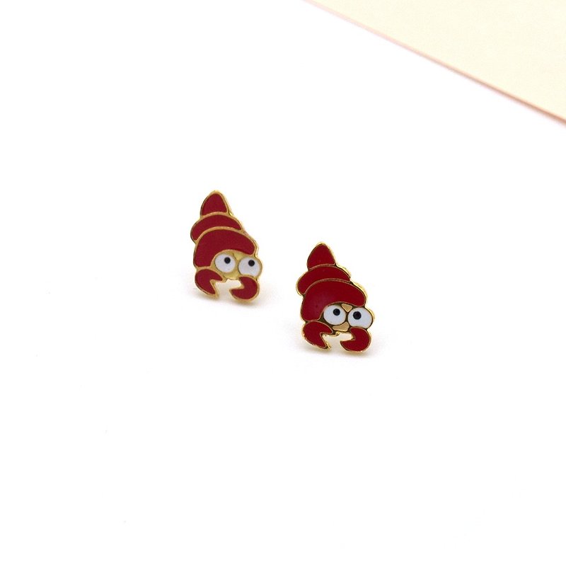 Hermit crab | Marine hand made earrings - Earrings & Clip-ons - Enamel Red