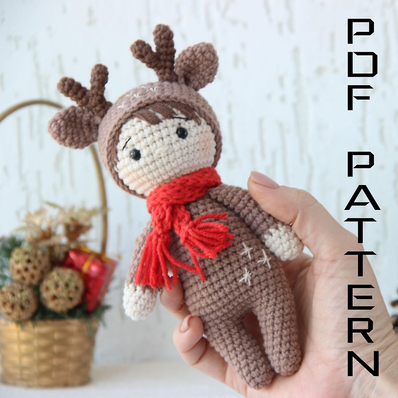 Amigurumi PATTERN Reindeer christmas deer for nordic christmas - 編織/刺繡/羊毛氈/縫紉 - 其他材質 白色