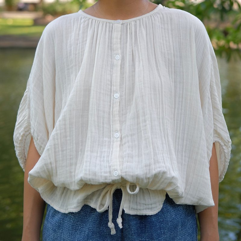 Jasmine Blouse Oversize wrinkled cotton shirt - Women's Tops - Cotton & Hemp White