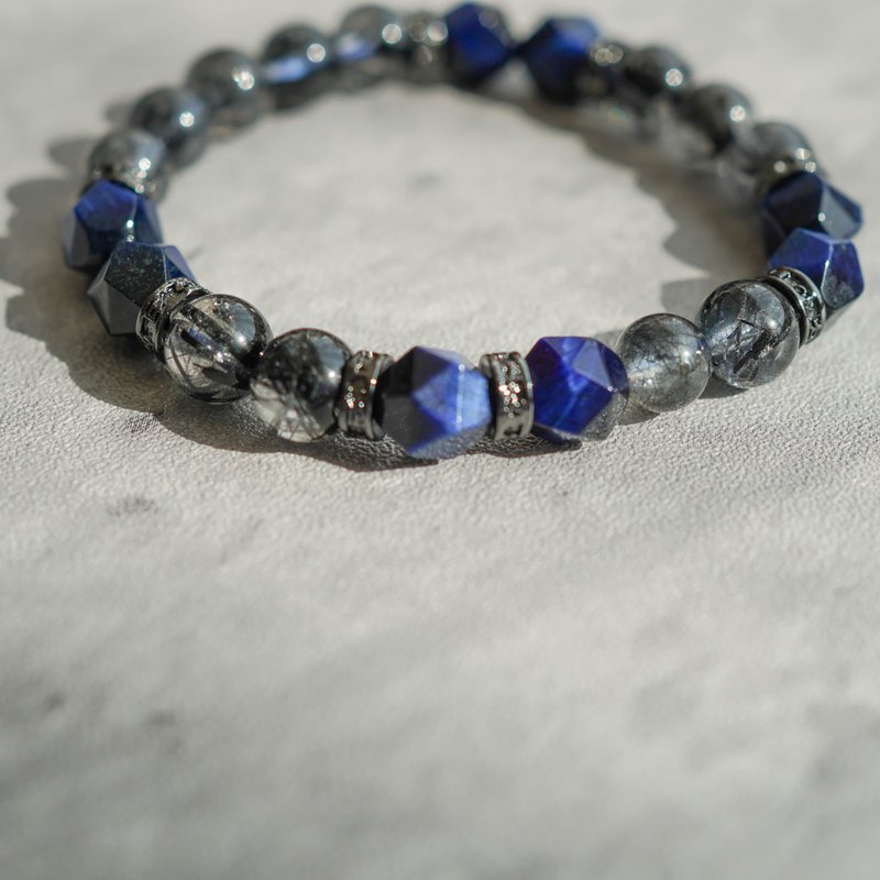 Faceted Blue Tiger Eye Black Hair Crystal 14KGF Bracelet - Bracelets - Crystal 