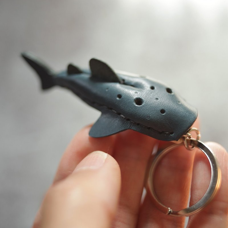 純手工製 迷你 鯨鯊 豆腐鯊 鑰匙圈 whale shark Key holder - 鑰匙圈/鑰匙包 - 真皮 藍色