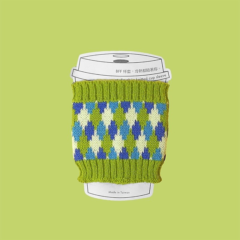 studio chiia - Knit Cup Warmer/cup sleeve- Matcha - ถุงใส่กระติกนำ้ - เส้นใยสังเคราะห์ สีเขียว