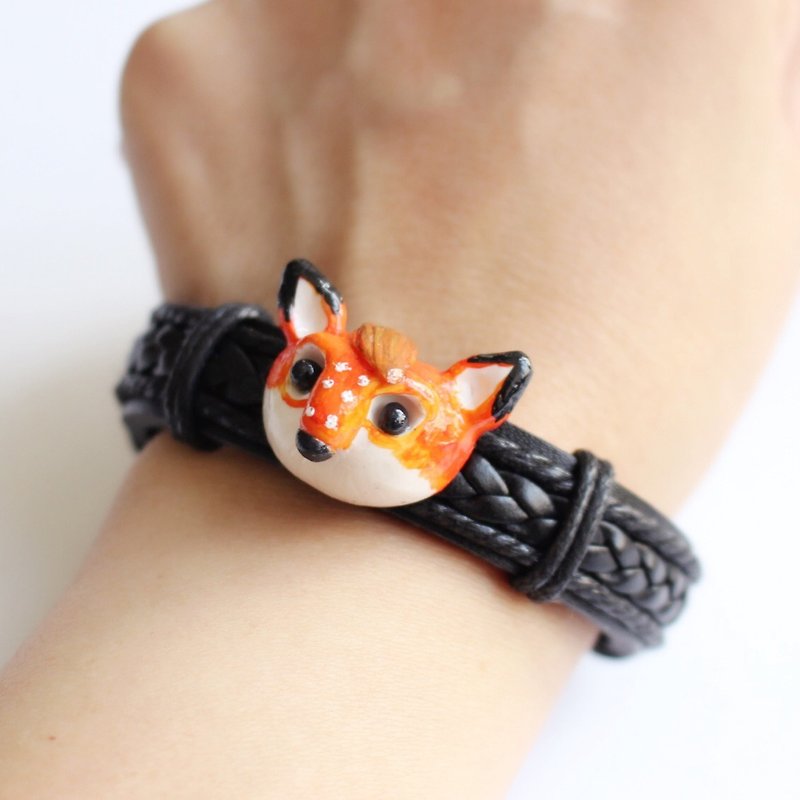 Fox bracelet - สร้อยข้อมือ - หนังแท้ สีดำ
