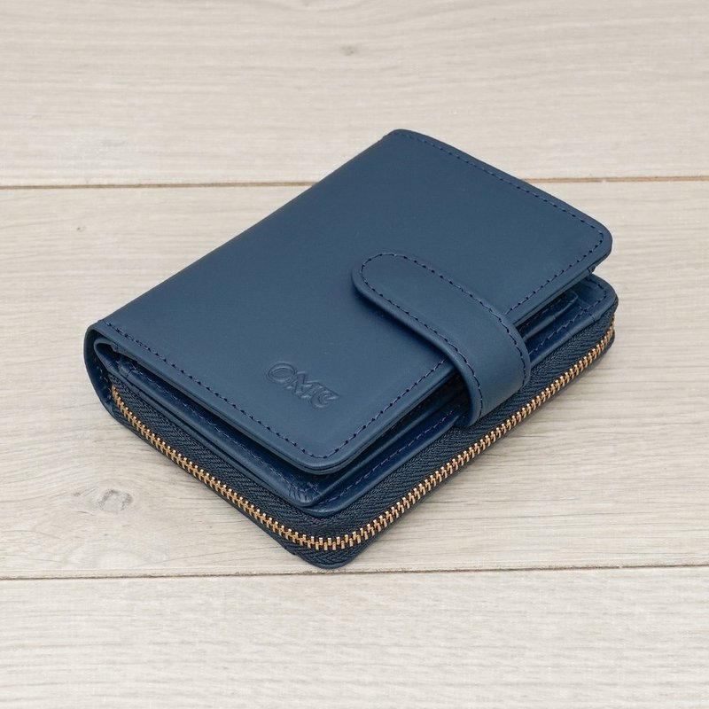 微NG新品-藏青-歐洲植鞣革文青豎款活頁牛皮短夾94161 - 錢包/皮夾/長短夾 - 真皮 