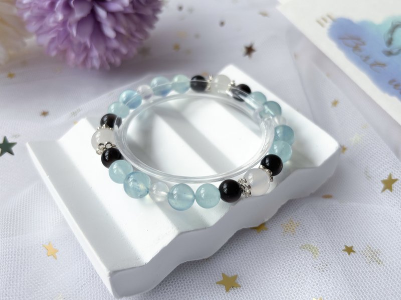 【月影】天然海藍寶 銀曜石 藍月亮石 玉髓 S925純銀 設計手鍊 - 手鍊/手環 - 水晶 藍色