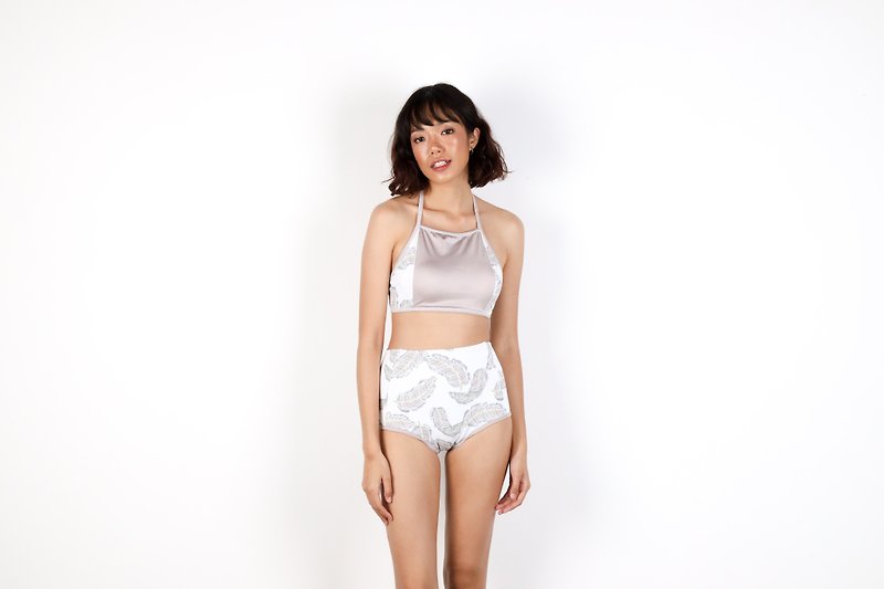 Blossom set 可逆 兩件式泳裝 / 棕榈叶打印 / M - 女泳衣/比基尼 - 聚酯纖維 白色