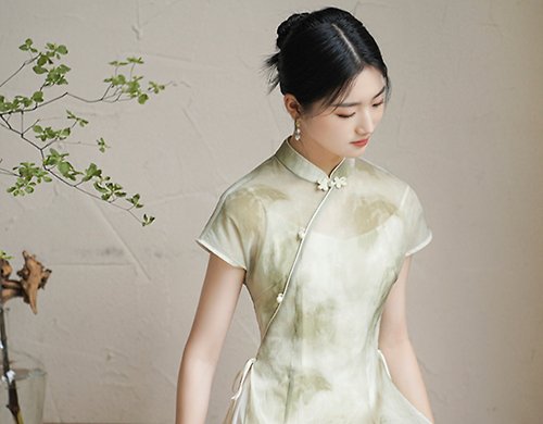 初蟬 新中式 禪意改良旗袍吊帶外搭罩衫連衣裙洋裝