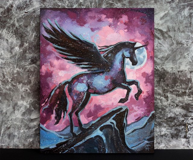 ペガサス絵画 馬の絵 ユニコーン 原画 ペガサス アートワーク ファンタジー ウォール