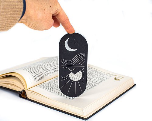 Design Atelier Article Black metal bookmark Day and Night // Sun and Moon // Free shipping worldwide //