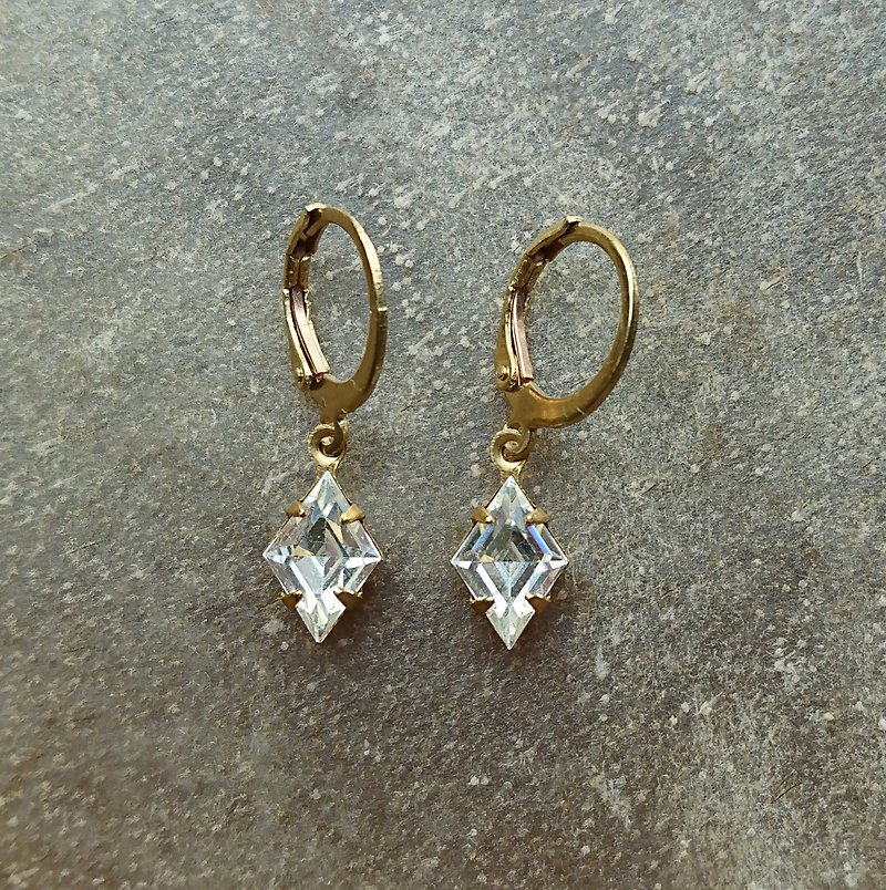 透明なガラスアンティークのダイヤモンドのイヤリング - ピアス・イヤリング - 金属 