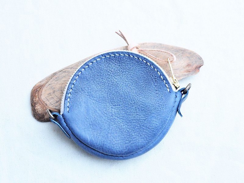 Round Lures Zipper Coin Purse - Waxing Blue WAXED DENIM Good Sewing Leather Kit Free Lettering Manual Bag Couple Gift Purse Paper Bags Simple and Practical Italian Leather Vegetable Leather Leather DIY - Coin Purses - Genuine Leather Blue