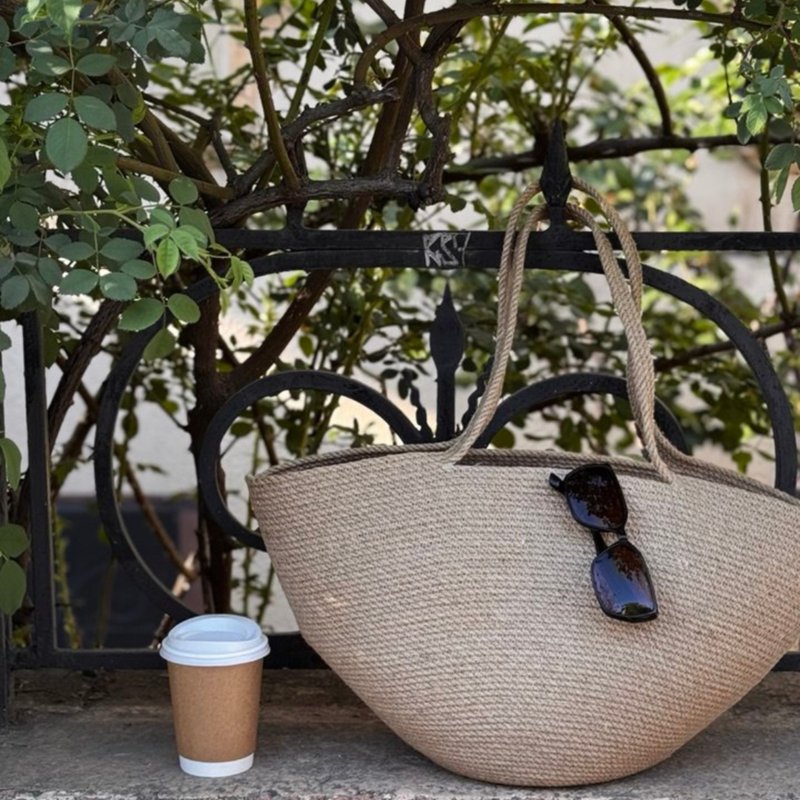 Jute basket bag Straw tote bag Jute Market bag Shopping bag Eco bag Beach Bag - 手提包/手提袋 - 環保材質 卡其色