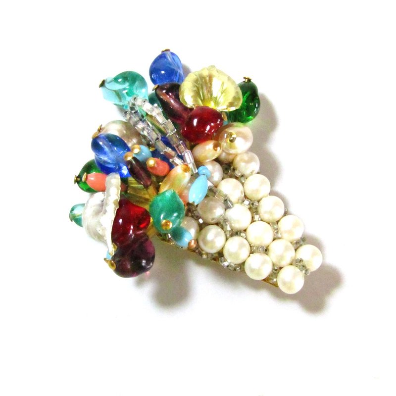 Ornella Bijoux イタリア オルネラ フラワーバスケット ブローチ - 胸針 - 其他金屬 多色