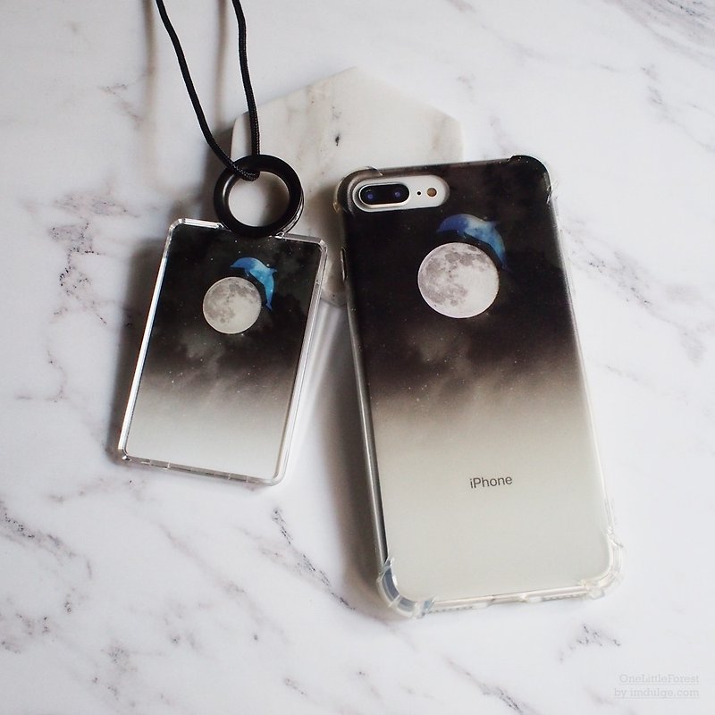 月亮。海豚- iphone 手機殼,公務卡/信用卡/乘車卡套 福袋組合 - 證件套/卡套 - 矽膠 藍色