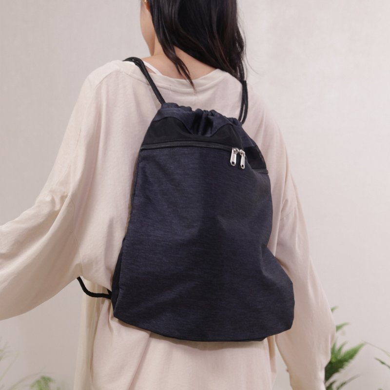 Unisex Drawstring Pockets - Drawstring Backpack - Black - กระเป๋าหูรูด - ไนลอน สีดำ