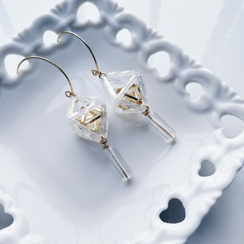 momolico earrings three-dimensional geometry -3 (can be folder-type) - ต่างหู - วัสดุอื่นๆ สีใส