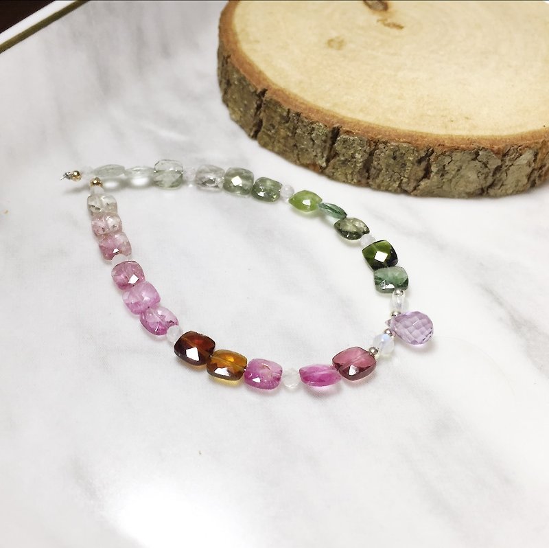 MH sterling silver natural stone independent series _ happy energy _ color tourmaline - สร้อยข้อมือ - คริสตัล หลากหลายสี