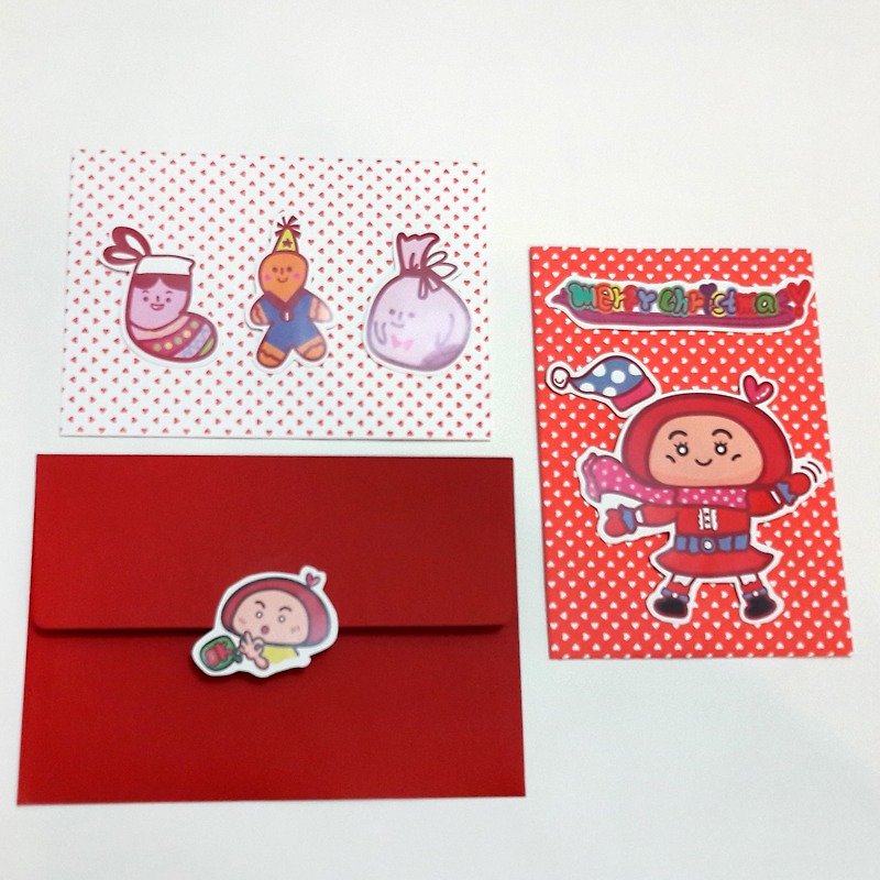 【POPO ABBY】 Christmas sticker card  Lovely day /  Red - การ์ด/โปสการ์ด - กระดาษ สีแดง