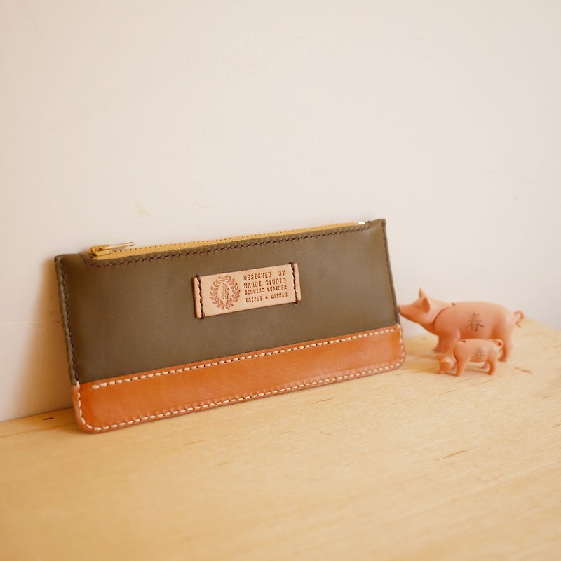 Spring pig two-color pencil case - Coin Purses - Genuine Leather Multicolor