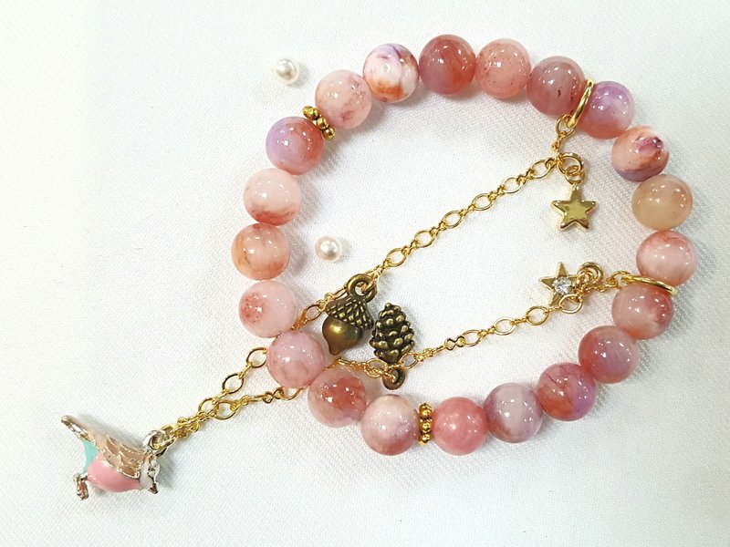 Paris*Le Bonheun. Happy handmade. Elf dancing in the sky (pink bird) - Bracelets - Stone Pink