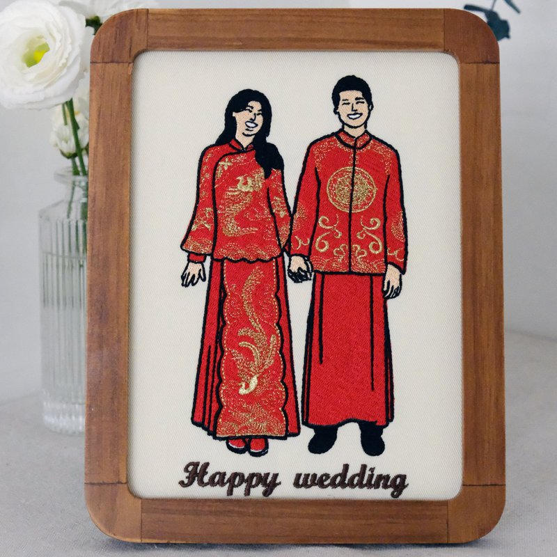 [Similar Painted Embroidery Photo Frame 8 Inch]-Dragon and Phoenix Hanging Chinese Style Wedding Dress - Customized Portraits - Thread 