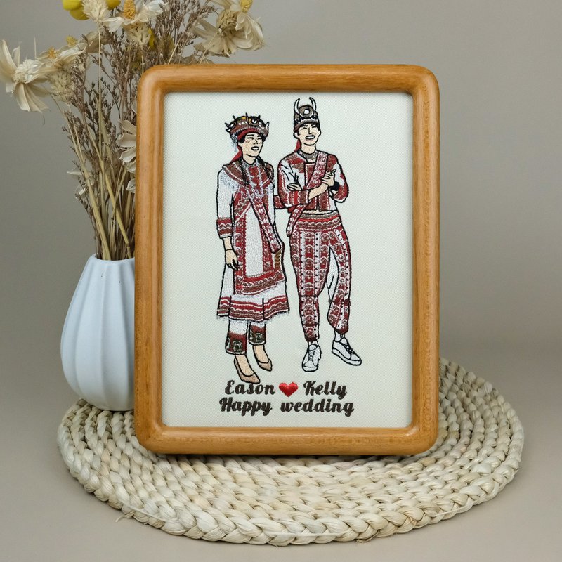 【似顔絵刺繍フォトフレーム8インチ】-特別なウェディングドレス - 似顔絵 - 刺しゅう糸 