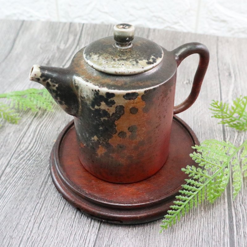 赤銅虎斑 手工柴燒壺 圓筒直壺 桶壺 160cc - 茶壺/茶杯/茶具 - 陶 紅色