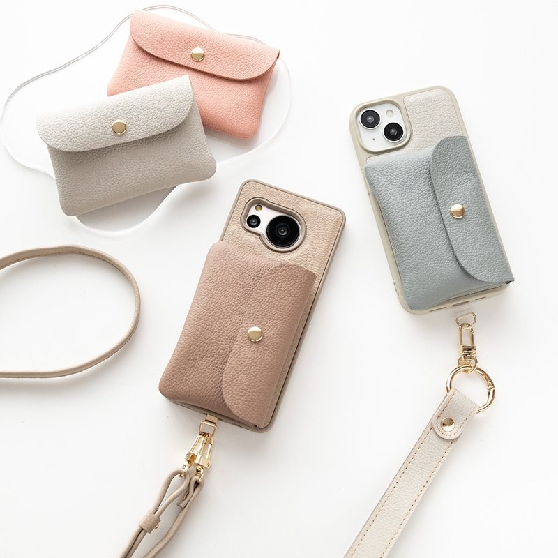 多機種対応 カラーリアケース 付け替え式 ミニマルチポーチ 【 シュリンクレザー 】 本革 スマホケース スマホショルダー くすみカラー バイカラー JS19K - 手機殼/手機套 - 真皮 咖啡色