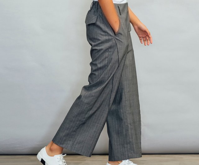 sstein ダークグレー ストライプ ワイドパンツ haek（ハク）の「stripe wide pants/ストライプワイドパンツ