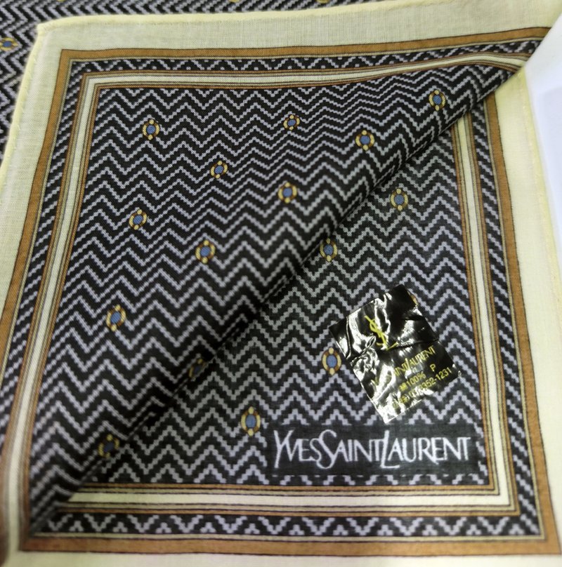 Yves Saint Laurent Vintage Handkerchief Herringbone Gray 19 x 18.5 inches - 手帕 - 棉．麻 灰色