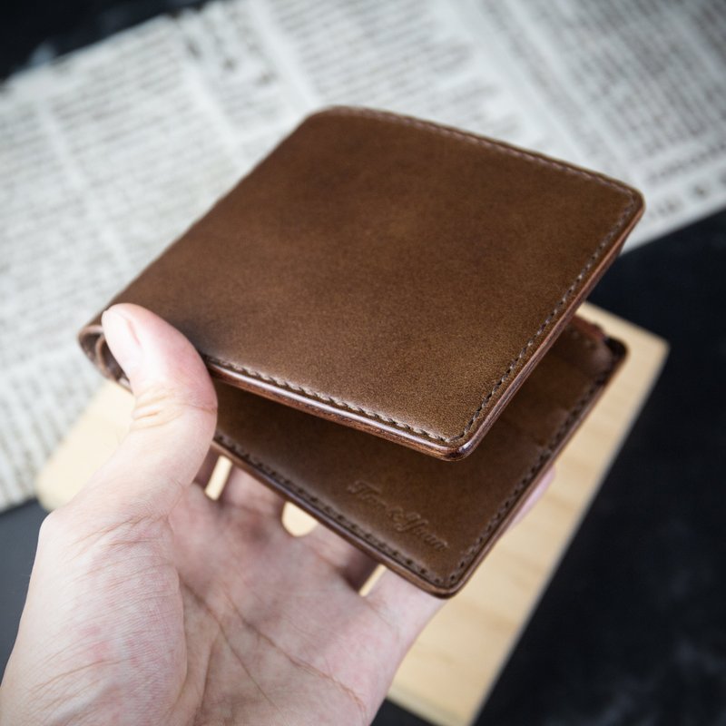 【客製化禮物】【皮夾、銀包】全咖啡 意大利植鞣皮 客製刻字 MIS - 皮夾/長短夾/錢包 - 真皮 多色