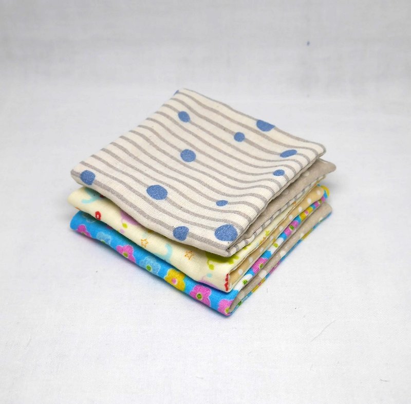 Japanese Handmade 6 layer of gauze mini-handkerchief/ 3 pieces in 1unit - Bibs - Cotton & Hemp Blue