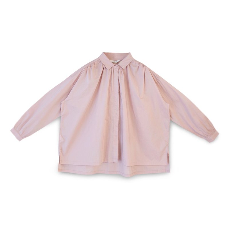 【Simply Yours】Shoulder pleated loose shirt pink F - Women's T-Shirts - Cotton & Hemp Pink