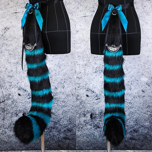 Catzo Club Black and Teal Cheshire Cat Tail Faux Fur Tail