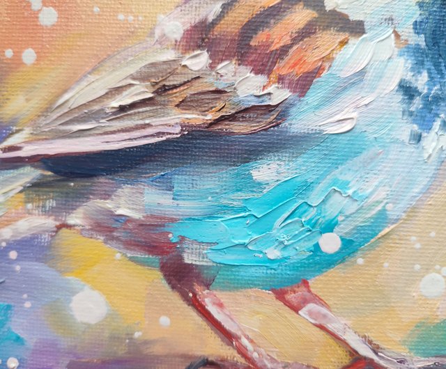スズメの油絵鳥の小さなアート鳥のアートワーク スズメの絵鳥の
