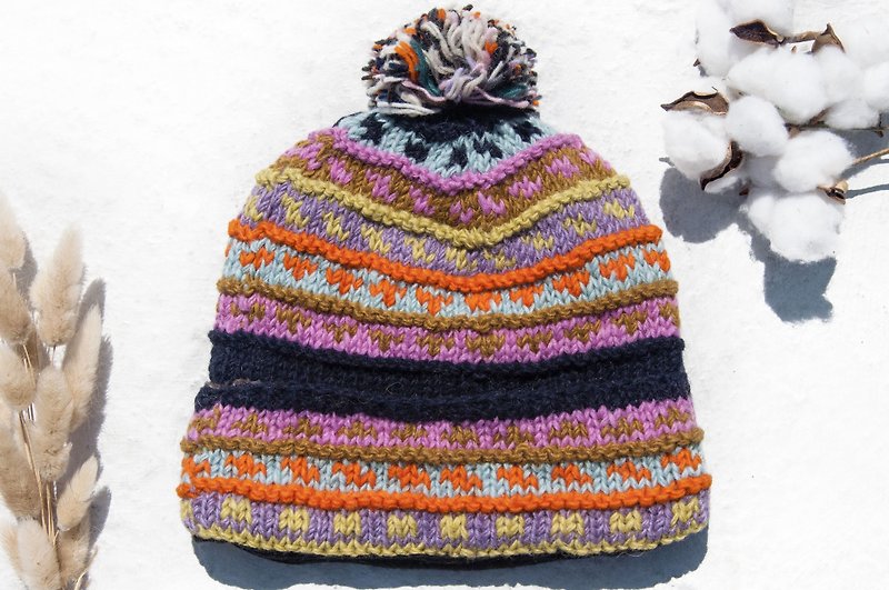 Hand-knitted pure wool hat/knitted hat/knitted woolen hat/inner brush hand knitted woolen hat-Nordic style macaron - Hats & Caps - Wool Multicolor