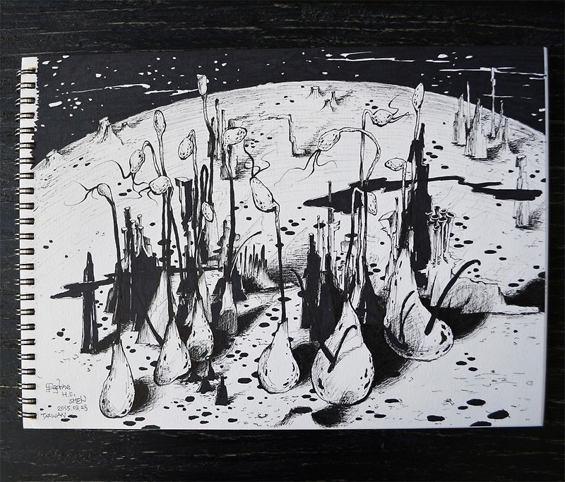 モンスターエイリアン正体不明の生き物植物月宇宙独立イラスト作品 - その他 - 紙 ブラック