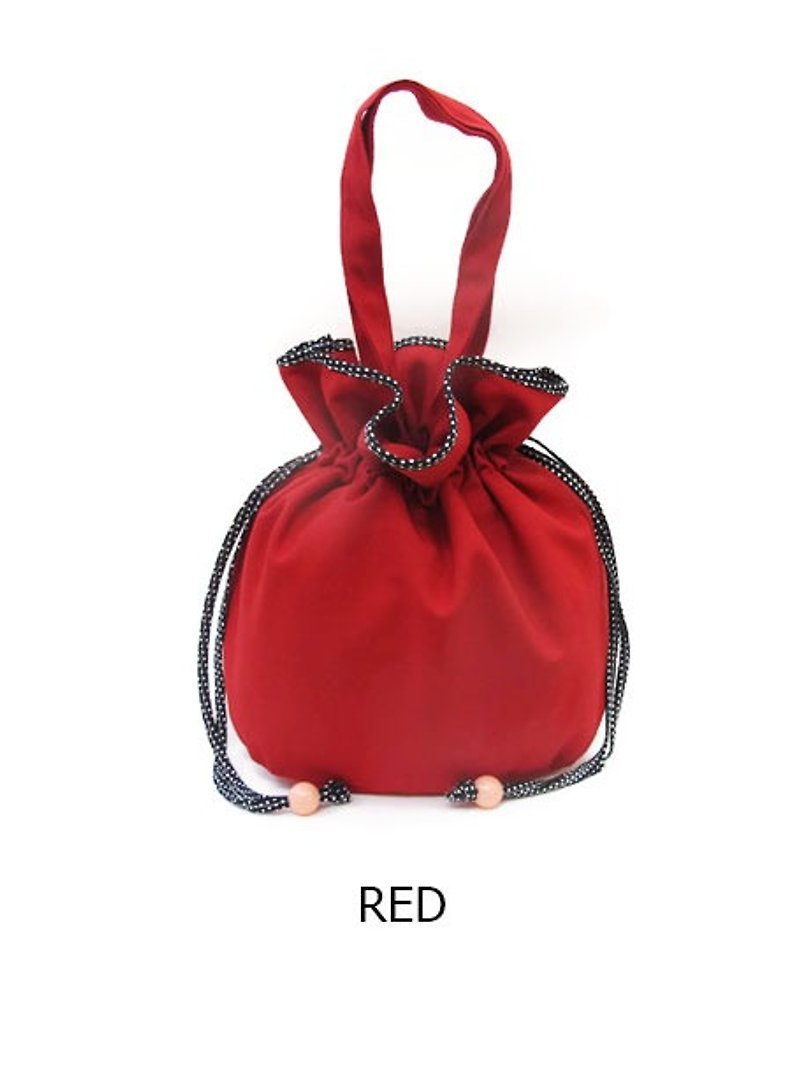 タイモッタデザイン - ガールズ和風トリム少し袋と内側（赤） - トート・ハンドバッグ - コットン・麻 レッド