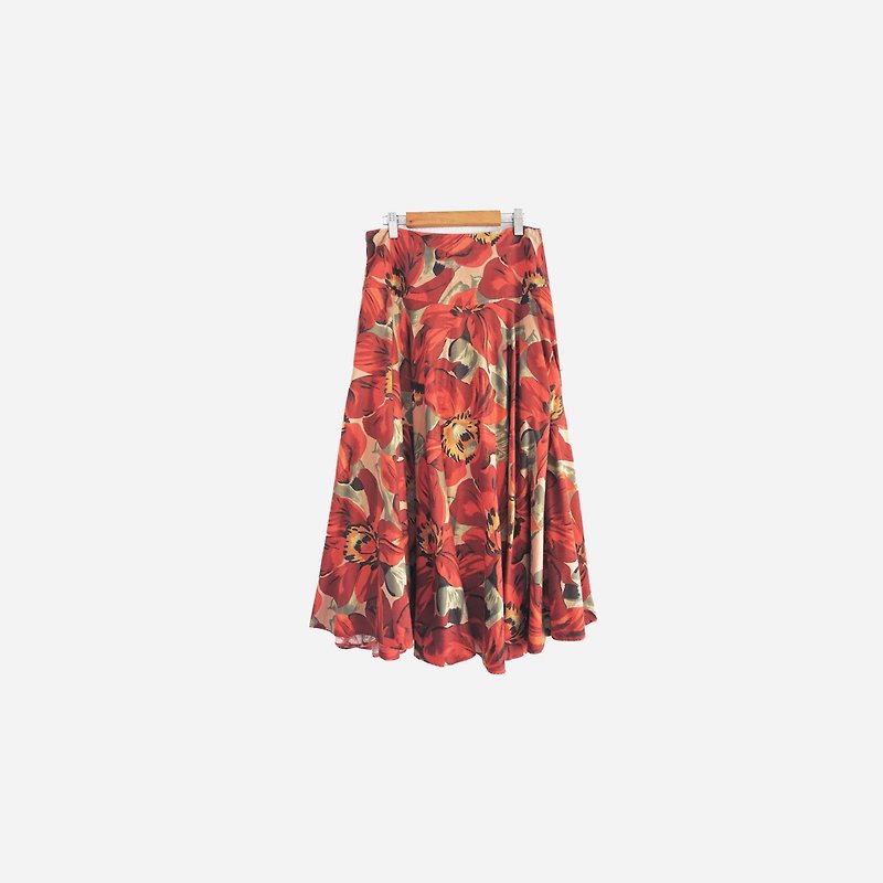 Dislocation vintage / Orange flower dress A.no vintage no.541 vintage - Skirts - Other Materials Red