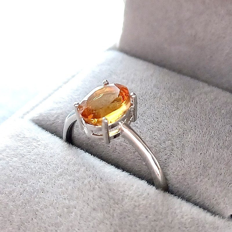 925 Silver Gold Orange Stone Garnet Oval Cut Prong Ring 6*8mm - General Rings - Semi-Precious Stones 