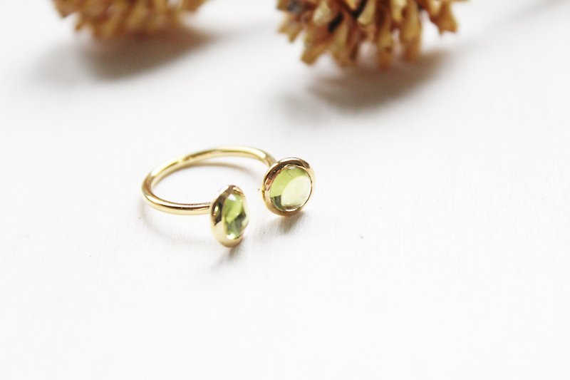 8月誕生石Peridot 22K系列橄欖石鍍金可調式戒指 - 戒指 - 寶石 綠色