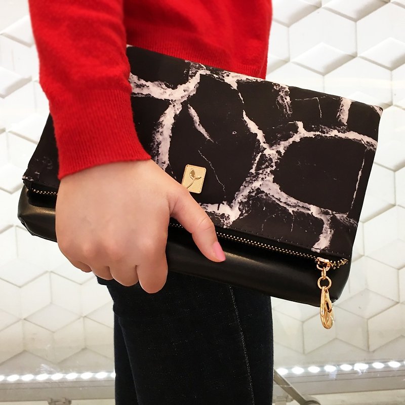 Simulation black marble natural pattern spring and summer new diagonal bag ladies 2018 handbag - กระเป๋าคลัทช์ - วัสดุอื่นๆ 