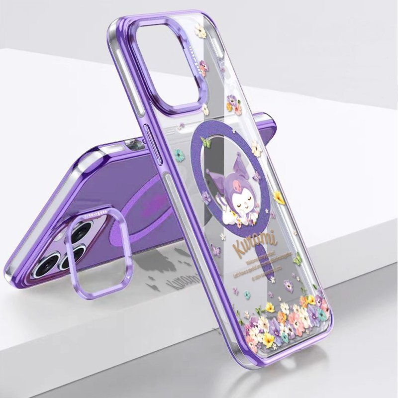 三麗鷗 iPhone 全系列 抗黃化磁吸金屬框隱形立架殼-花語庫洛米 - 手機殼/手機套 - 其他材質 多色