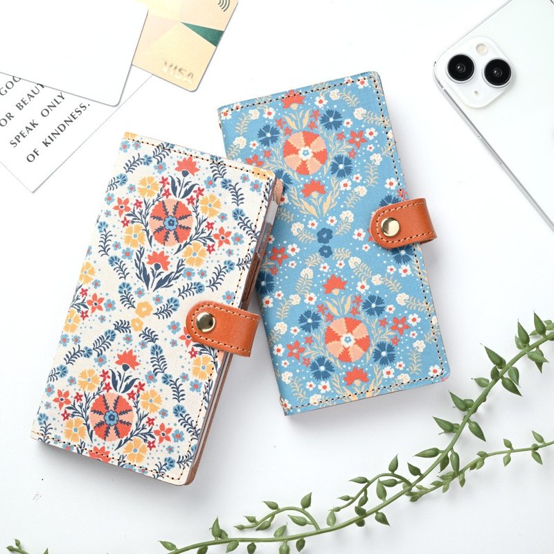 支援全機型 手帳型手機殼 【茉莉花】 花卉圖案 金屬配件 手機背帶 A337I - 手機殼/手機套 - 真皮 白色