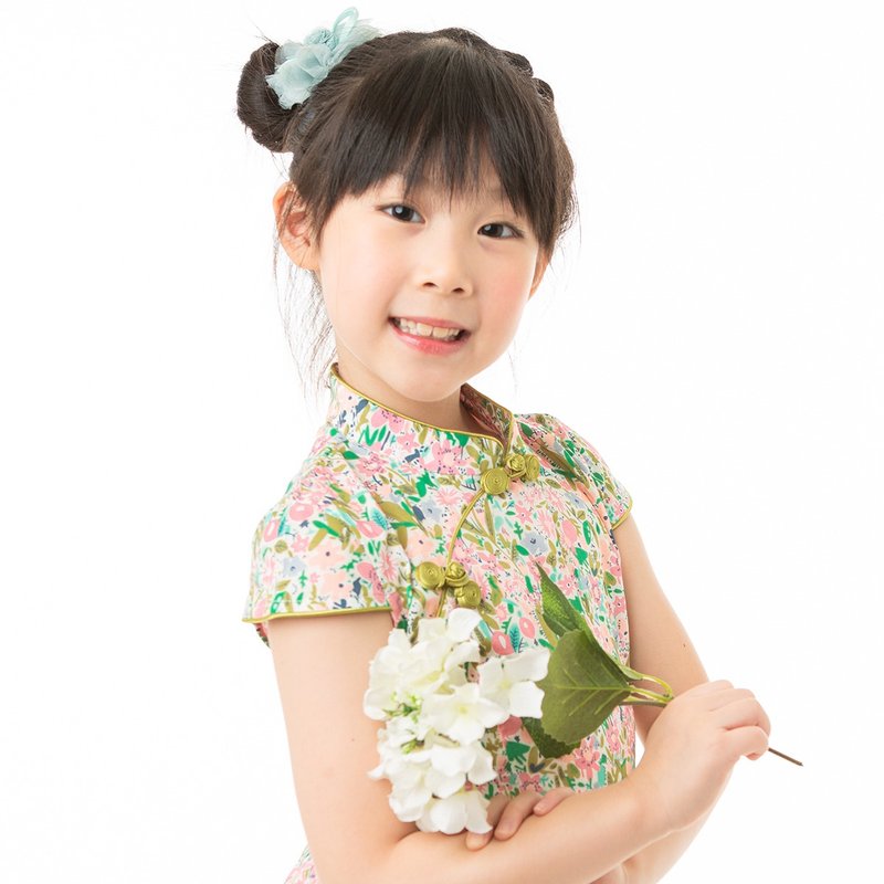 兒童旗袍 古風 四季款 花花綠綠 - 旗袍/改良式旗袍 - 棉．麻 綠色